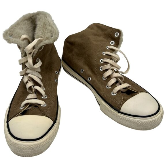 Airwalk Women's Suede & Faux Fur Lined High Top Sneakers Round Toe Size 10 Brown - Picture 1 of 9